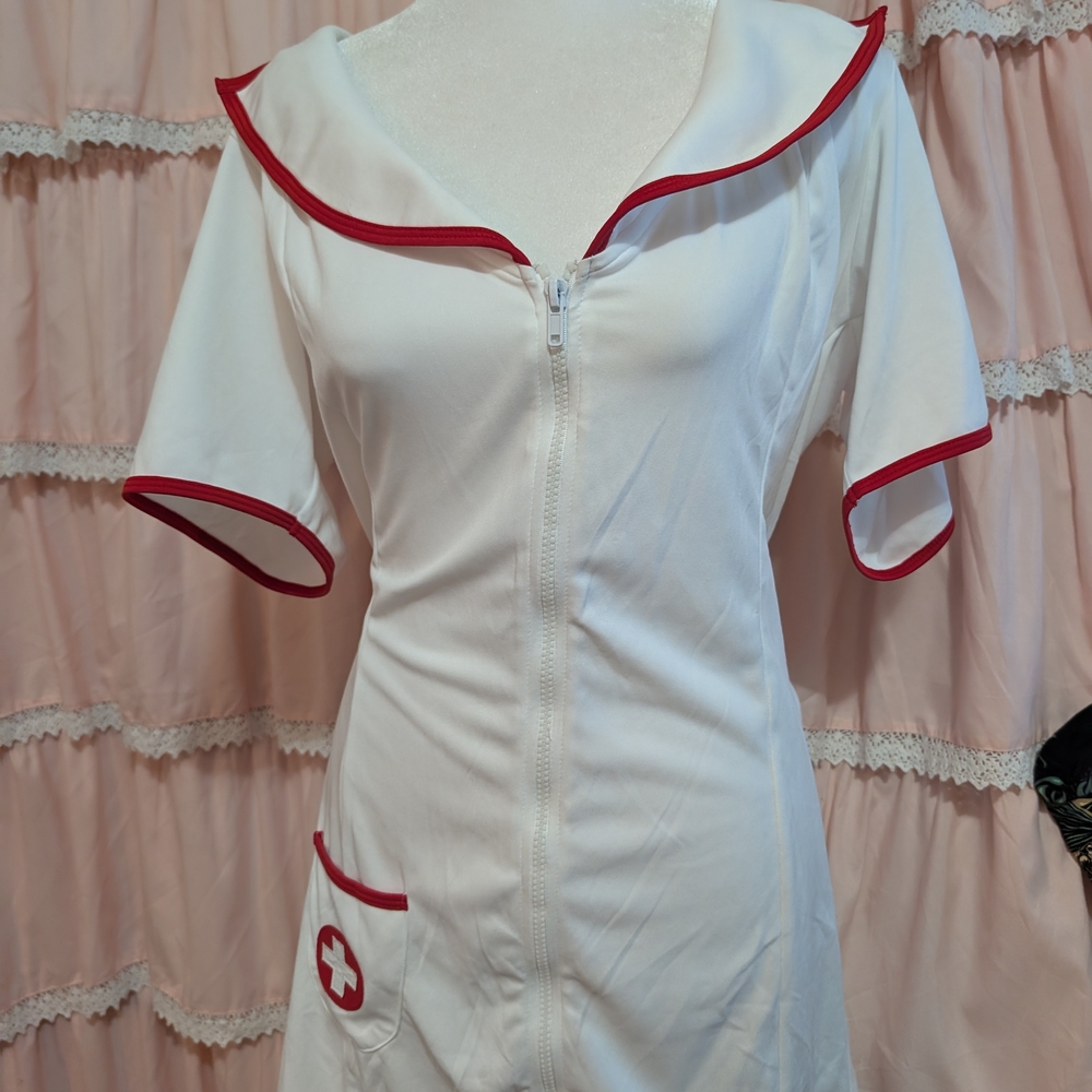 Elegant Moments White Costume Dress with Red Accents